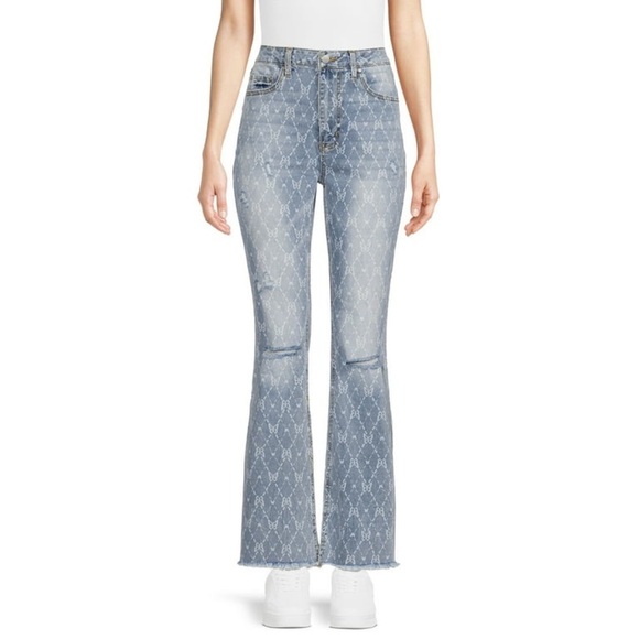 No Boundaries Butterflies Print Juniors Five Pocket Flare Jeans Size 17 NEW - Picture 3 of 14